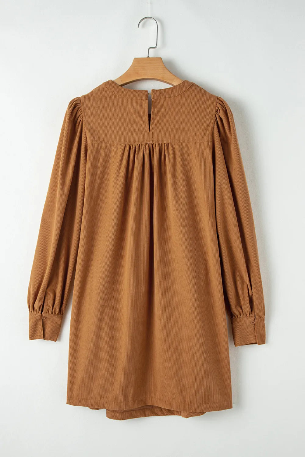 Ruched Round Neck Long Sleeve Dress