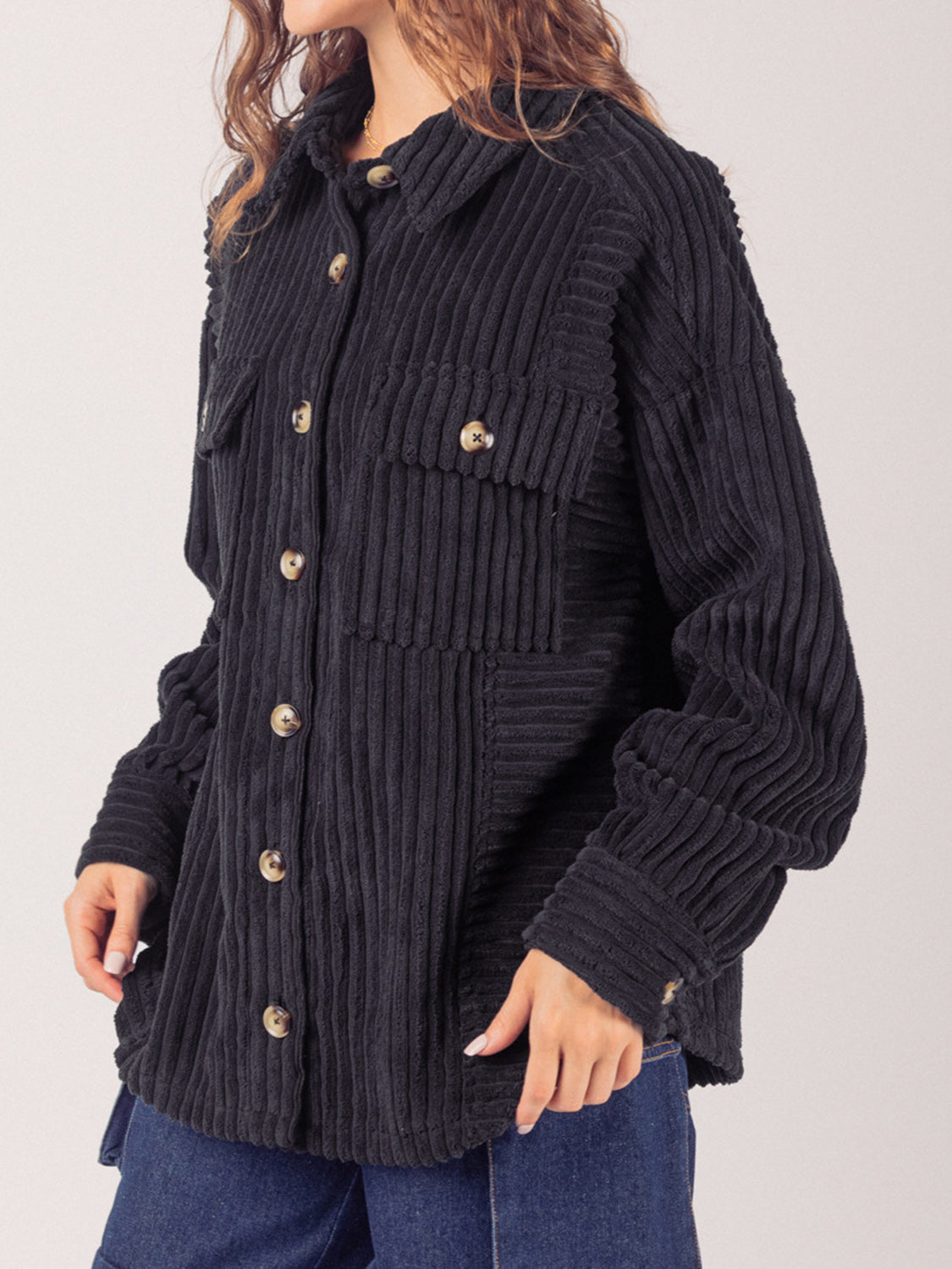 Button Up Long Sleeve Corduroy Jacket