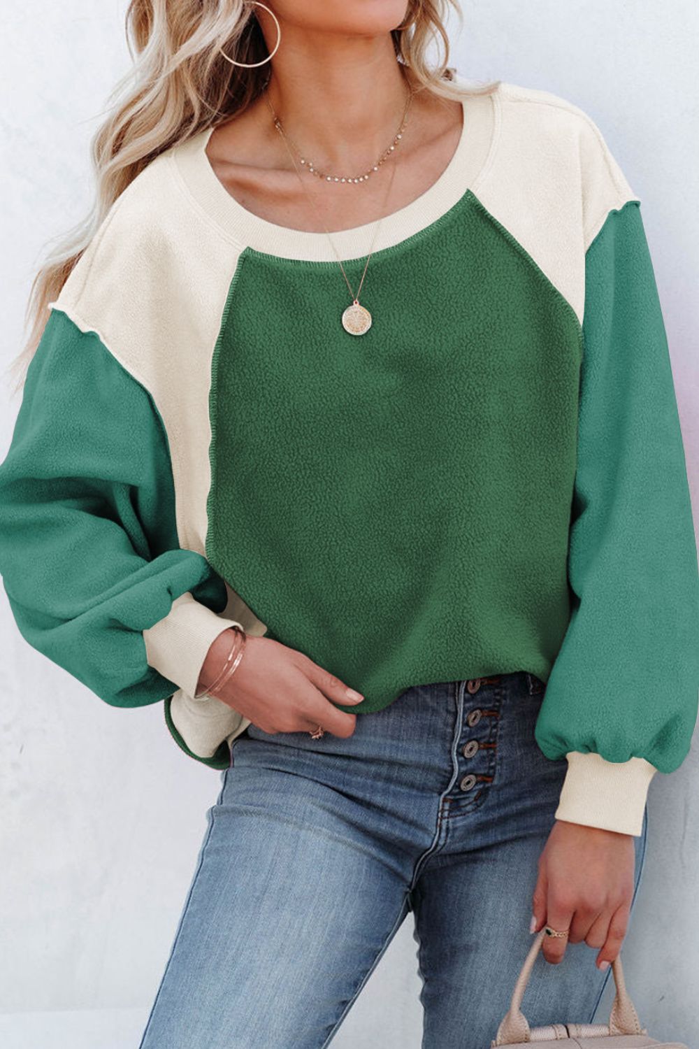 Color Block Round Neck Long Sleeve Sweatshirt