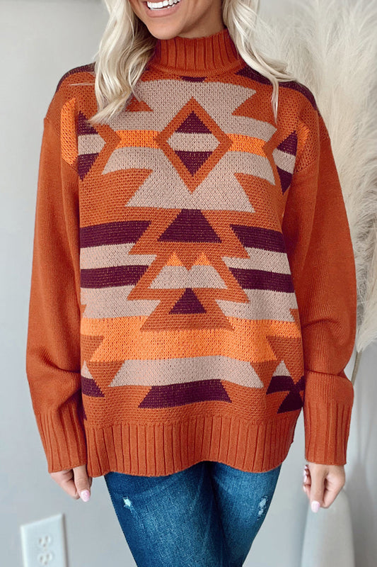 Geometric Mock Neck Sweater