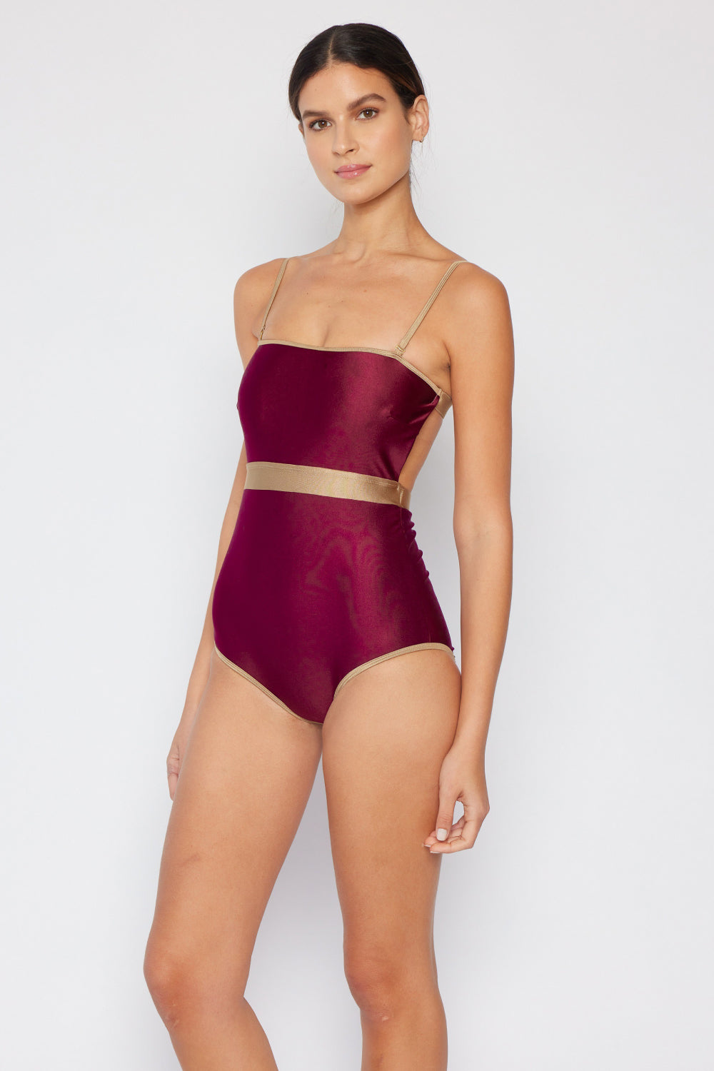 Marina West Swim Wave Break Contrast Trim One-Piece in Wine