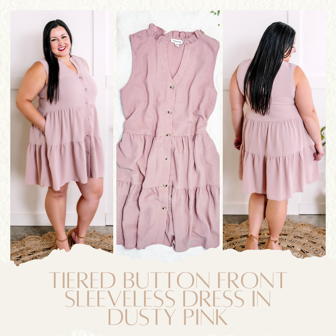 1.22 Tiered Button Front Sleeveless Dress In Dusty Pink