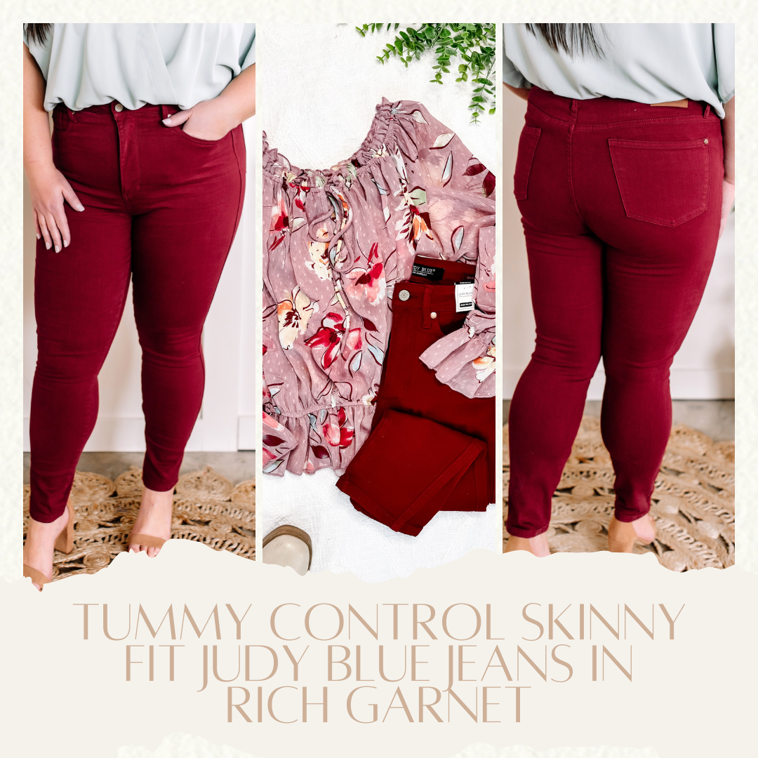 1.22 Tummy Control Skinny Fit Judy Blue Jeans In Rich Garnet