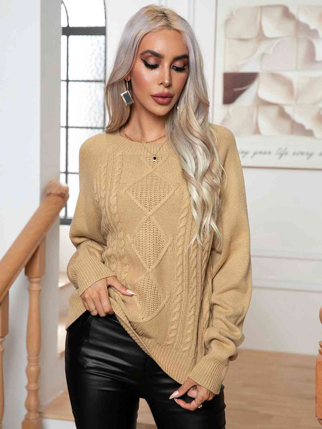 Cable-Knit Long Sleeve Sweater