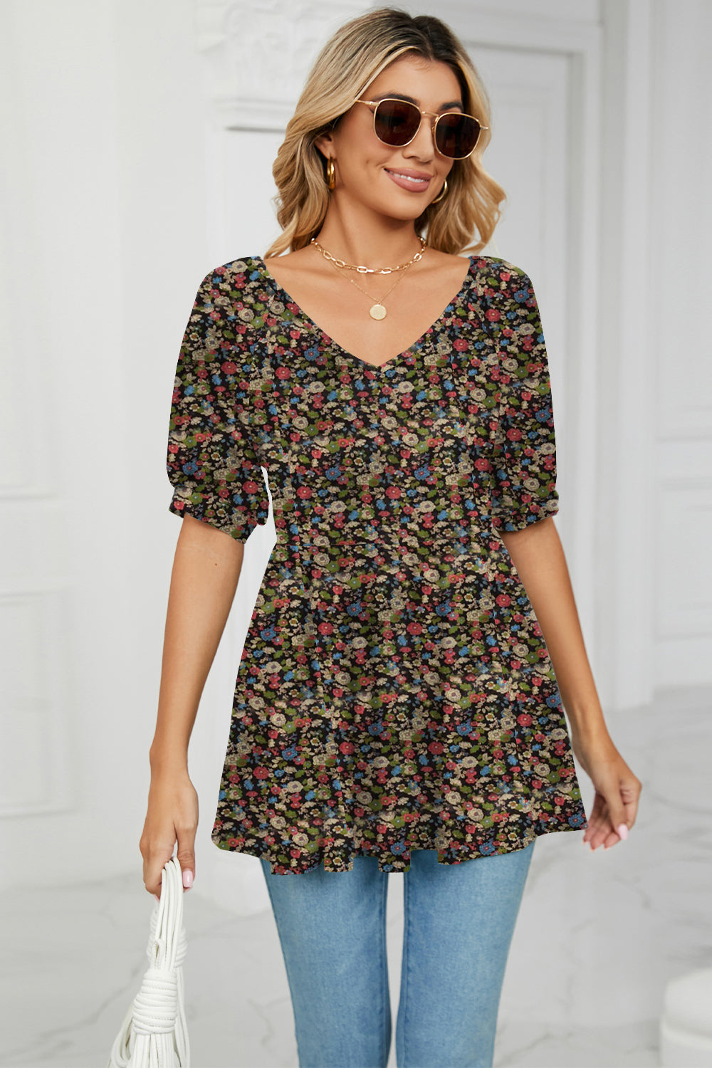 V-Neck Babydoll Blouse