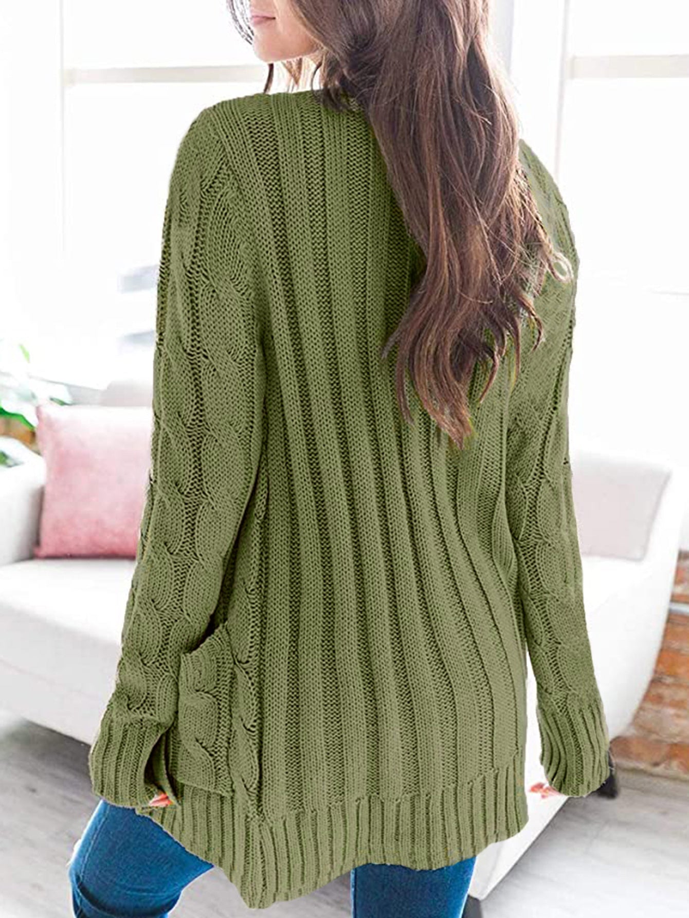 Cable-Knit Buttoned Cardigan with Pockets