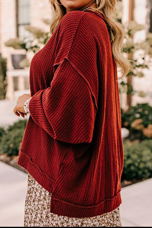 Plus Size Exposed Seam Waffle-Knit High-Low Sweatshirt