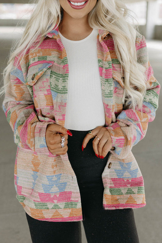 Plus Size Geometric Collared Jacket