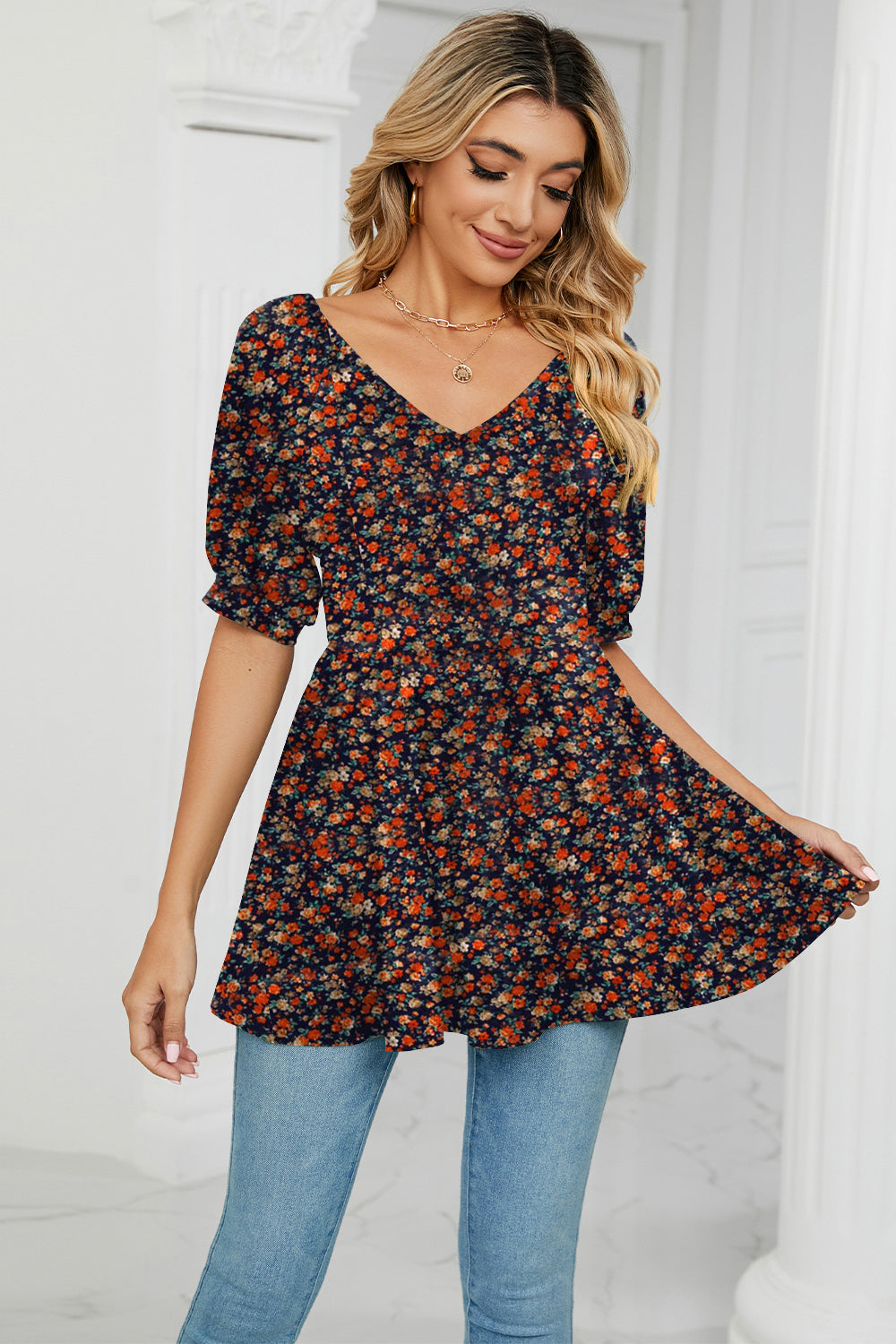 V-Neck Babydoll Blouse