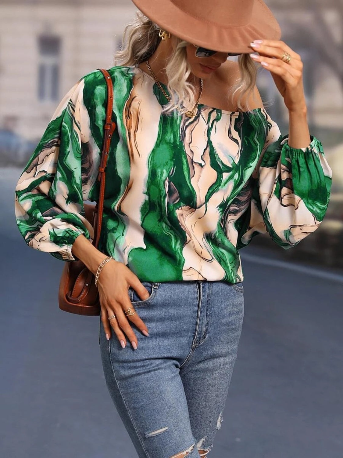 Printed Boat Neck Blouse