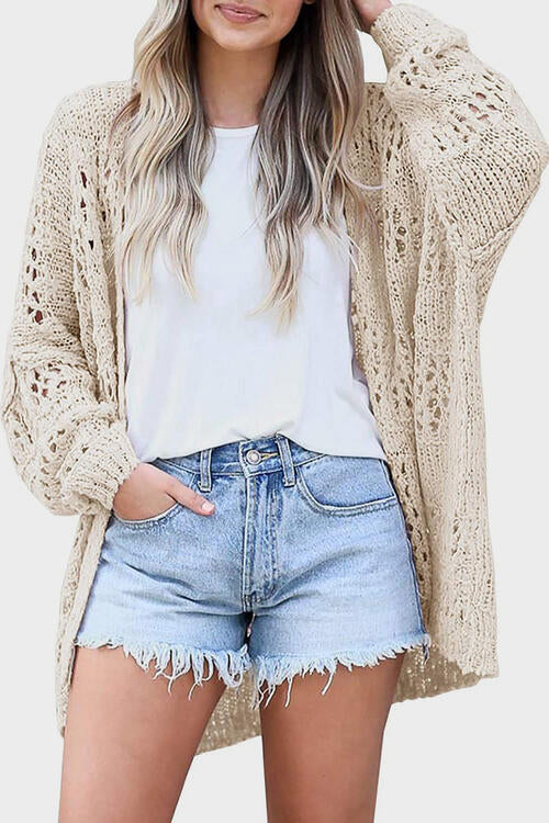 Openwork Open Front Long Sleeve Cardigan